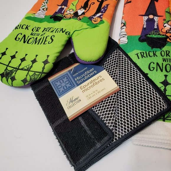 Halloween Gnome Kitchen Set of 5 Towels Mitt, Trick or Treating with Gnomies NEW - Picture 6 of 6